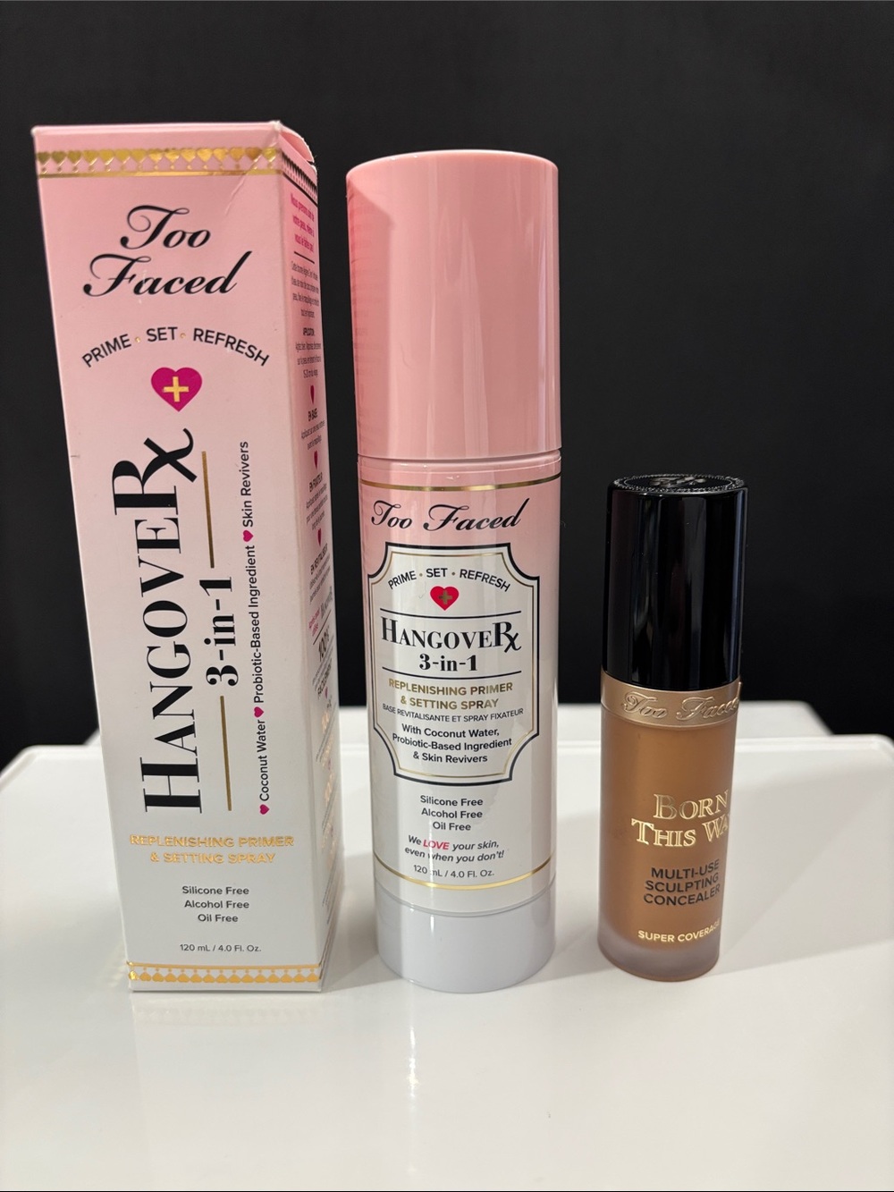 Too Faced Hangover Rx 3-in-1 Replenishing Primer Spray & Born This Way Concealer